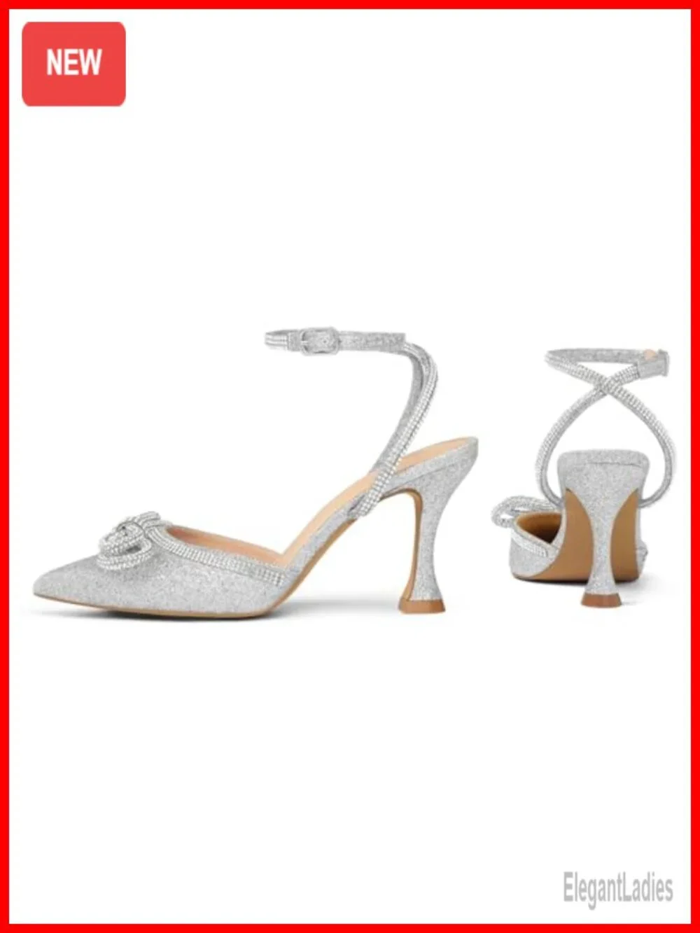 Rhinestone Bow Kitten Heels, Pointed Toe Ankle Strap Pumps Wedding Shoes